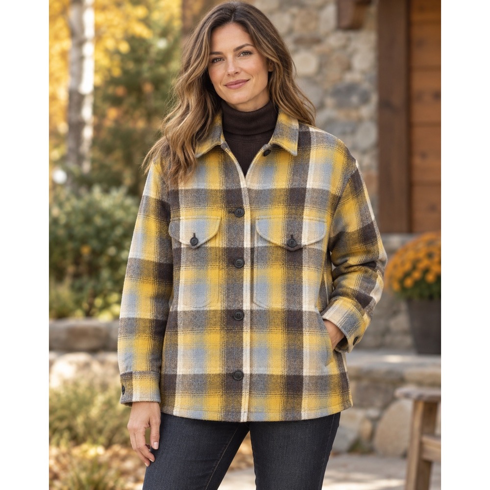 Pendleton Dylan Wool Plaid Jacket Womens Small Yellow USA Fabric NWT